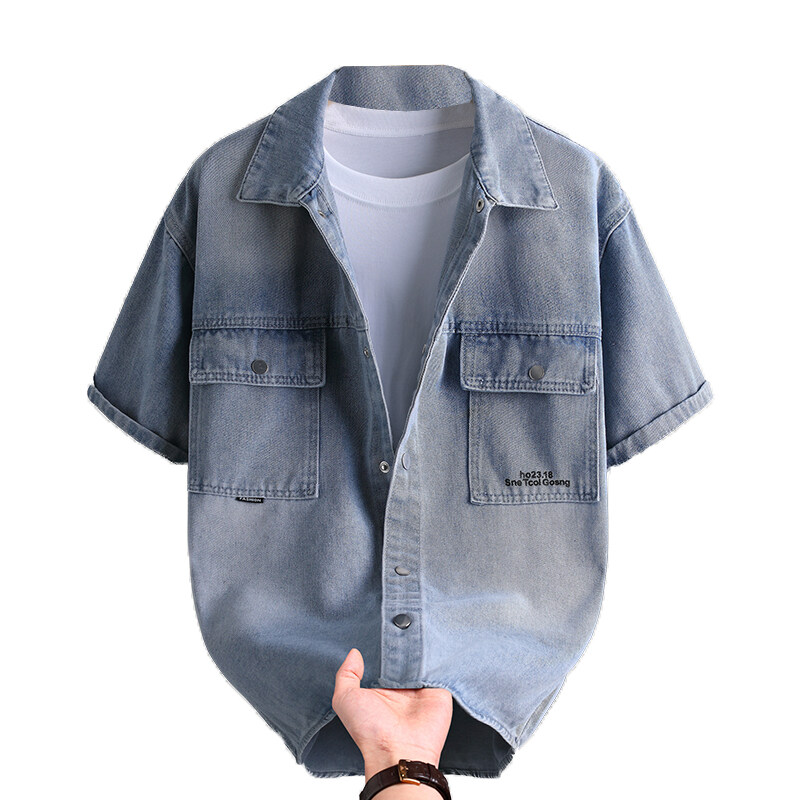 Mens Fashion Urban - Denim overhemd voor heren, zomermode, effen