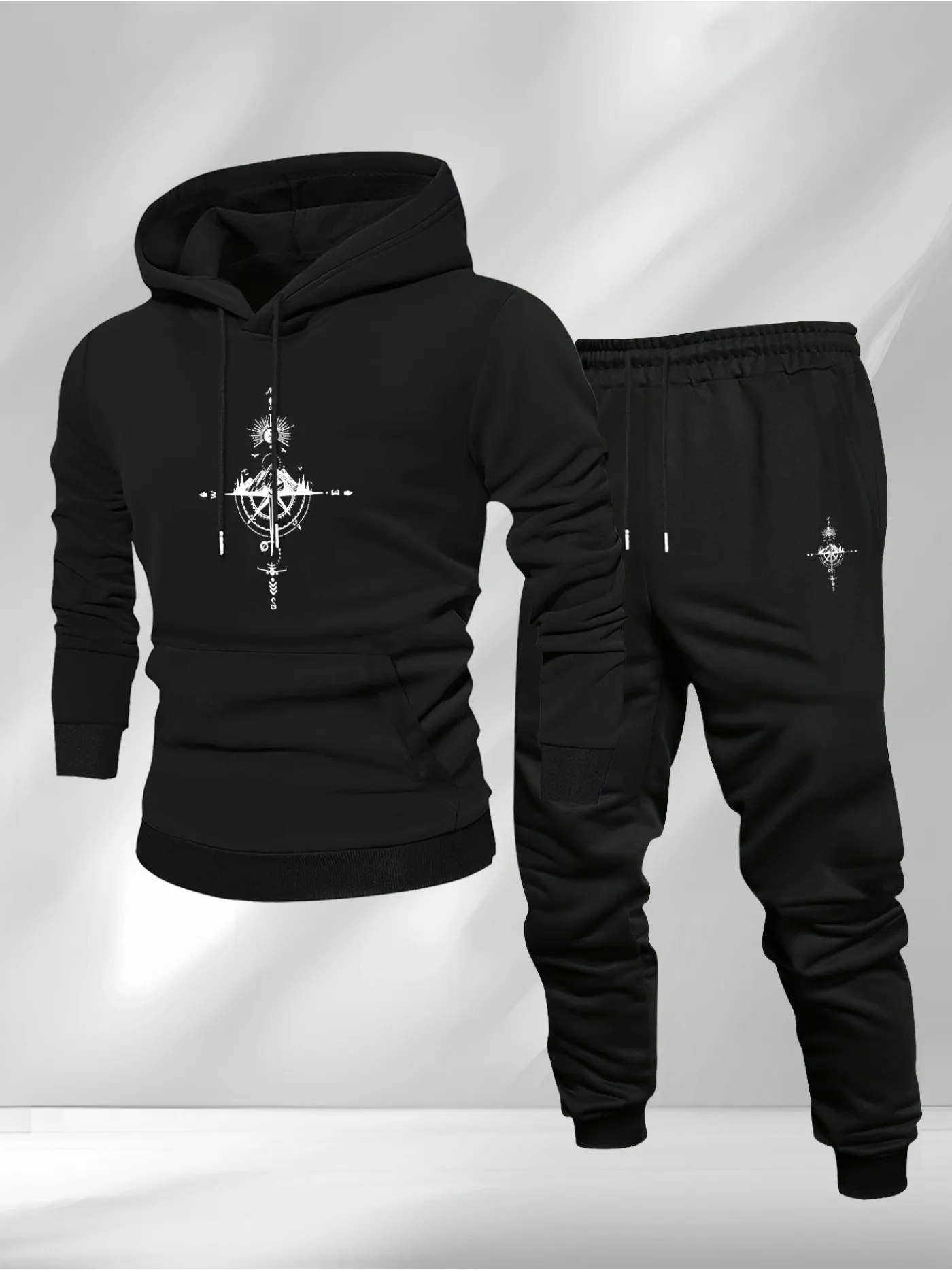 Mens Fashion Urban - Vintage kompasprint hoodie en joggingbroek, heren