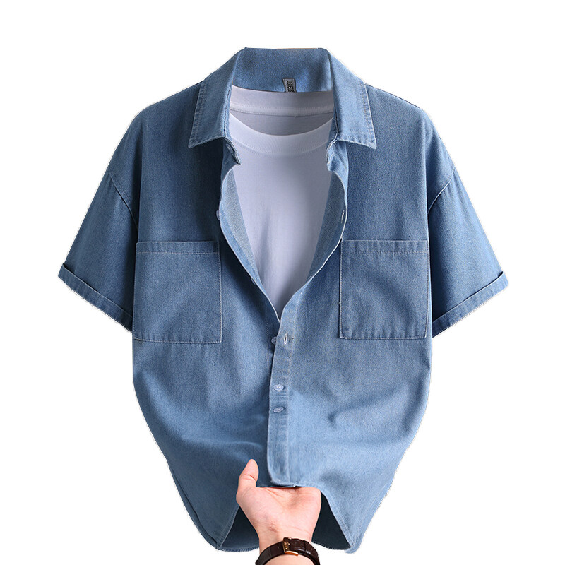 Mens Fashion Urban - Denim overhemd voor heren, zomermode, effen