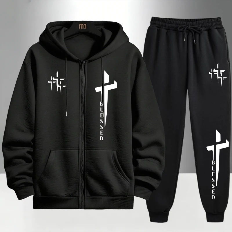Mens Fashion Urban - Cross Blessed Print trainingspak voor heren